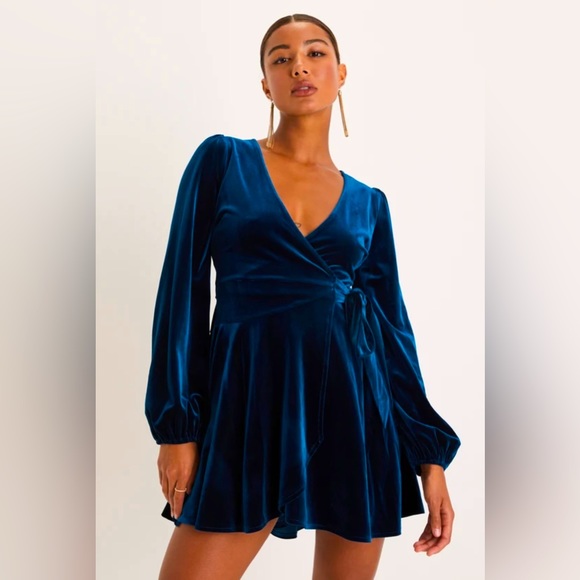 Dark teal blue velvet dress - Picture 1 of 3